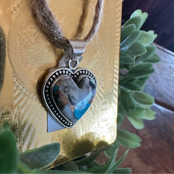 NWT Heart-Shaped Sterling Silver 925 Pendant with Turquoise and Marble Matrix - Picture 6 of 10